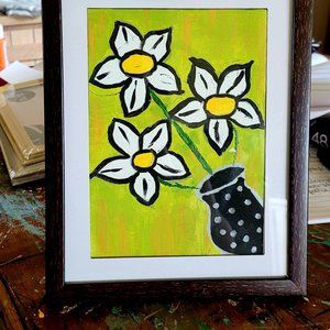 Daisies in a Vase Painting in Wood Frame